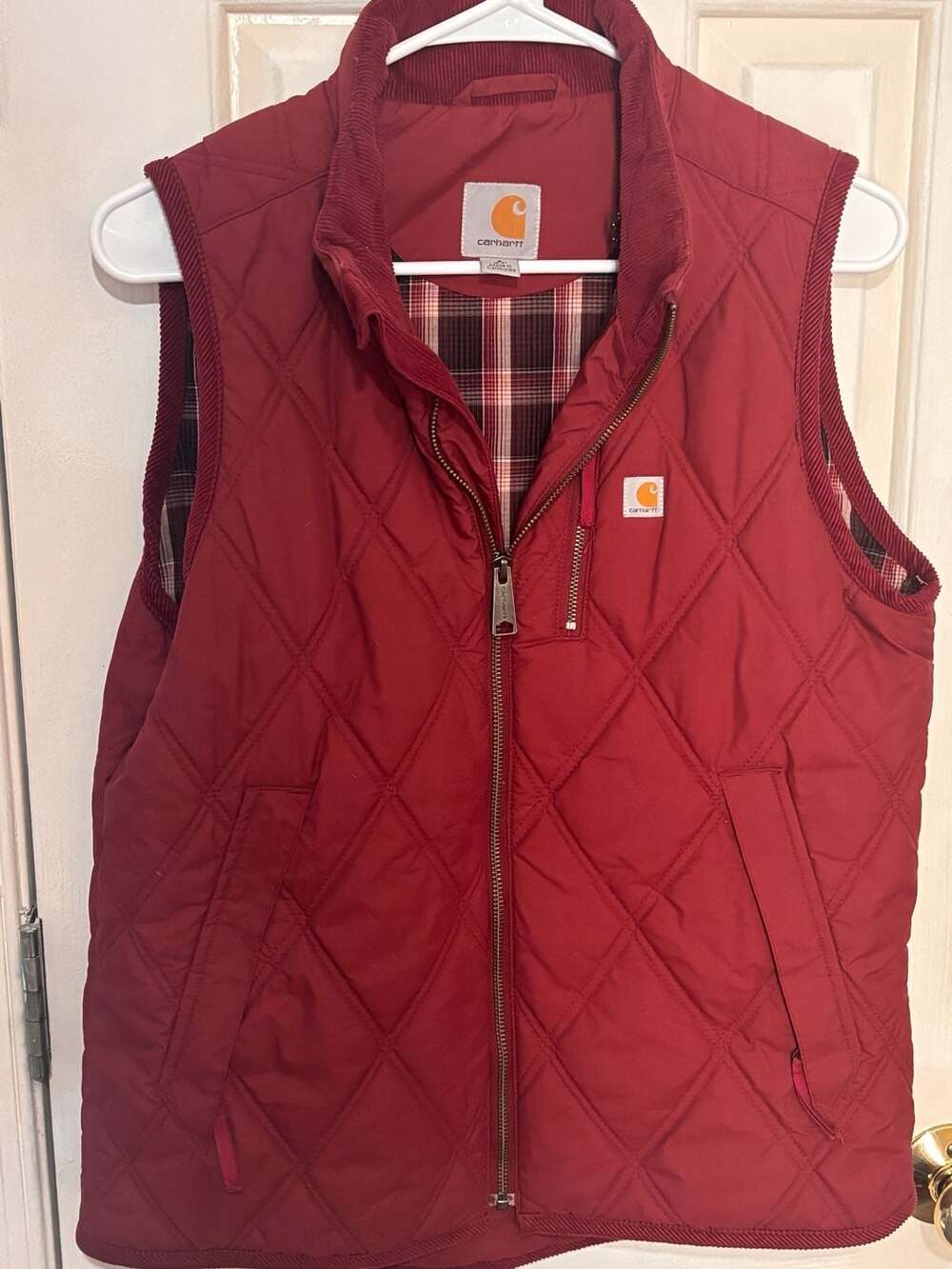 Carhartt Quilted Plaid Lined Vest Red Small